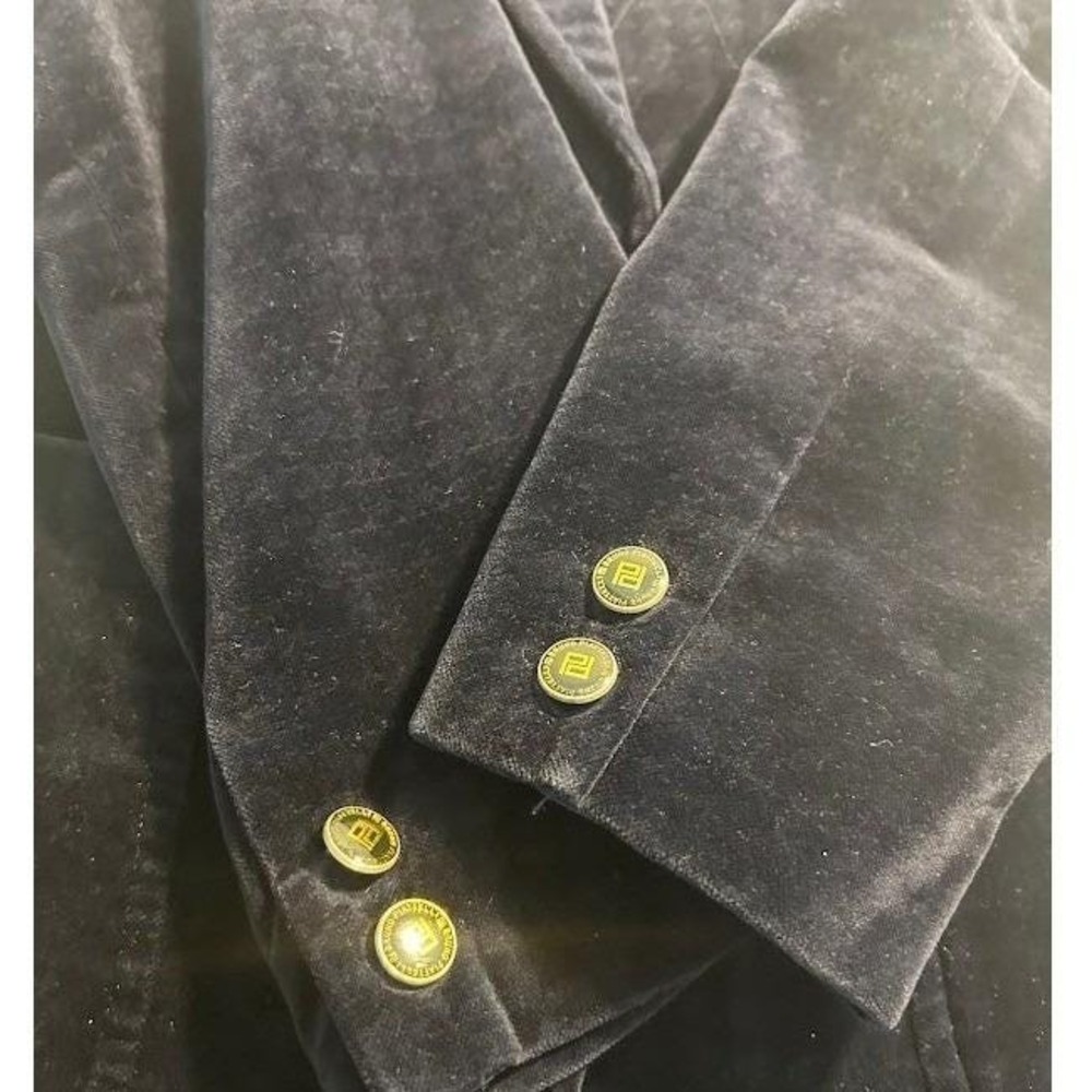 Bruno Piattelli Roma Navy Houndstooth Velvet Blazer Gold Button Women's XS - Picture 10 of 11